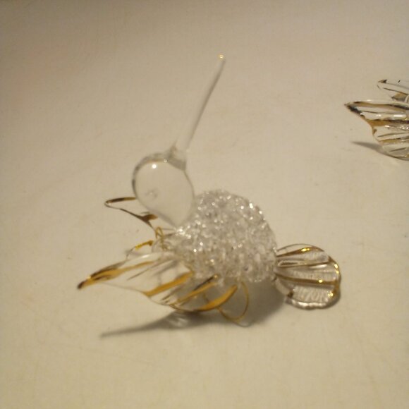 Hummingbird Christmas Ornament Hand Blown Glass Gold Trim 3" Lot of 2 - Picture 5 of 16